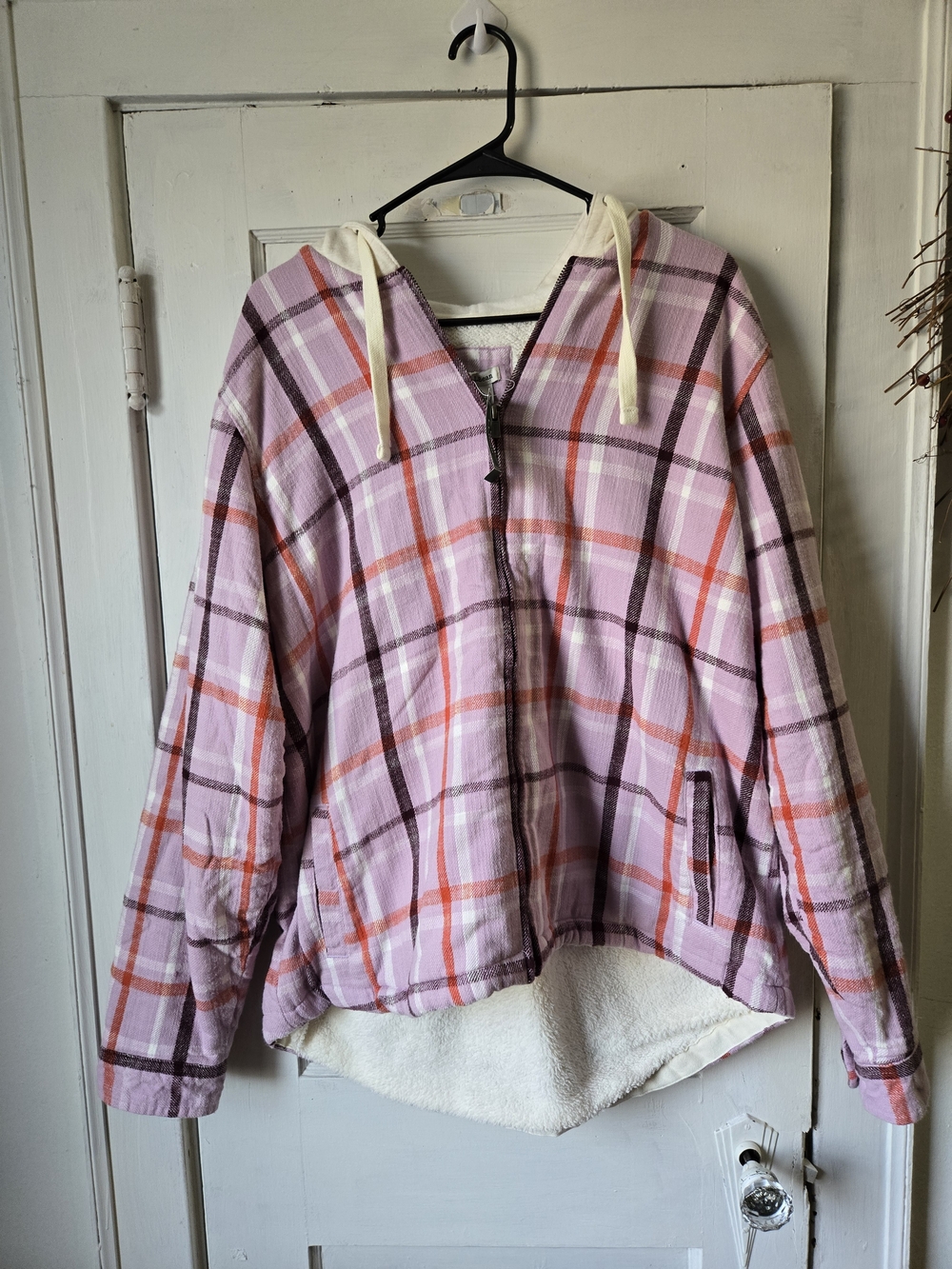 L.L. Bean Lilac and Cream Plaid Hooded Jacket
